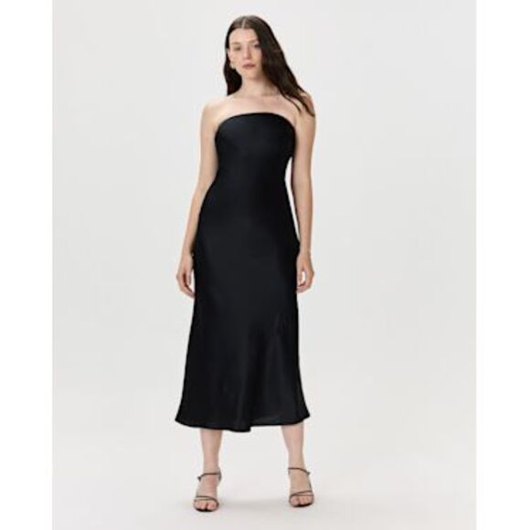 Quince Womens 100% Washable Silk Strapless Midi Dress Black Basic Sleeved XS - Picture 1 of 3